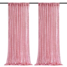 2 Panels 2x8ft Fuchsia Pink Sequin Glitter Photography Backdrop Curtains