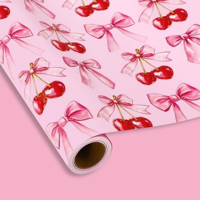 17 In x 32.8 Ft Pink Coquette Bowknot Double Sided Cherry Wrapping Paper