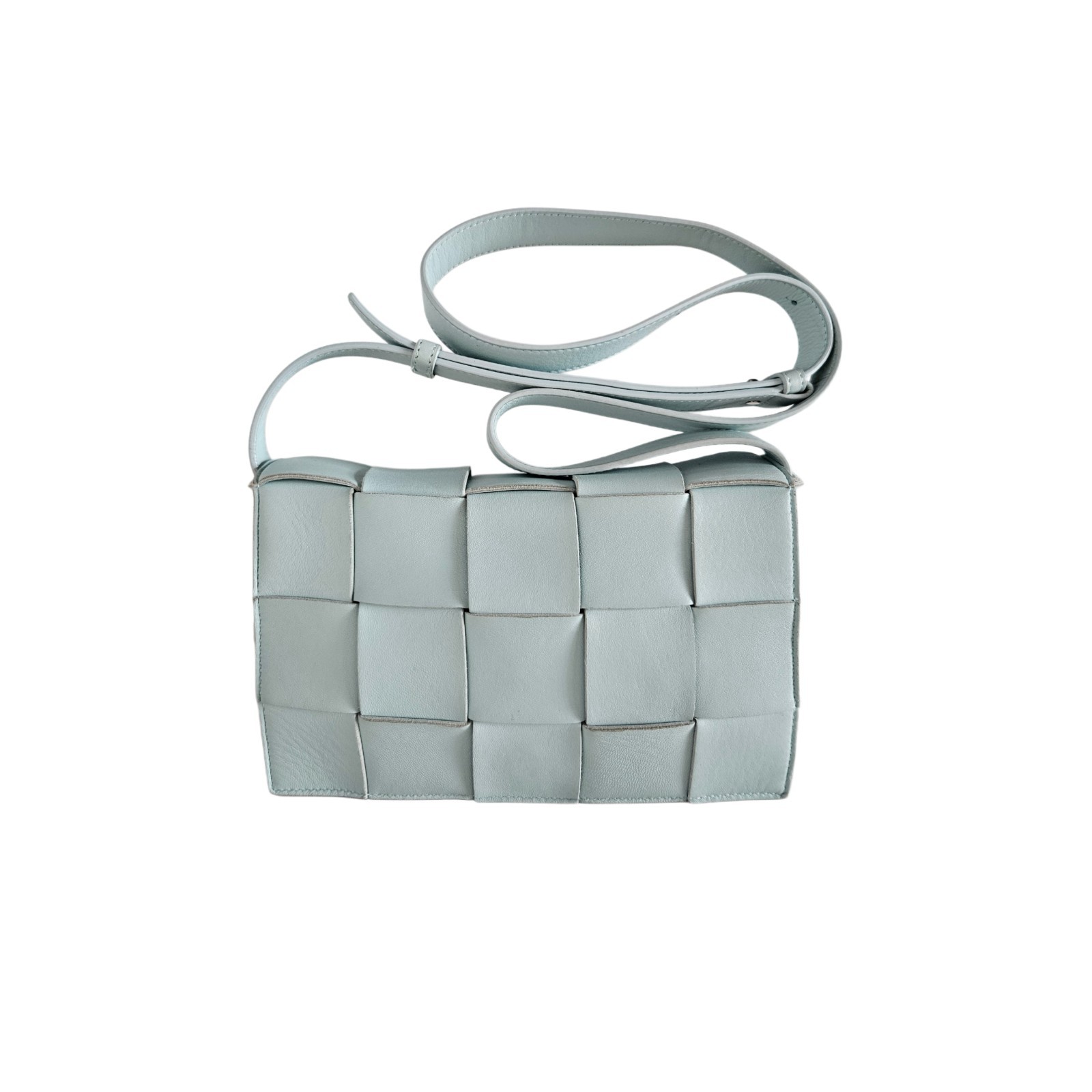 Bottega Veneta Baby Blue Leather Cassette Shoulder Woman Bag