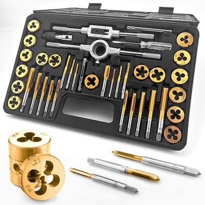 40PCS Metric Tap Die Set, Titanium Coated Steel, T-Handle, Wrench, Storage Case