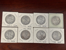 Lot of 8--Walking Liberty Half Dollars 90 Silver -Circulated-