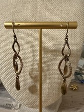Copper Tone Dangle Swirl Earrings With Natural Stone Pierced