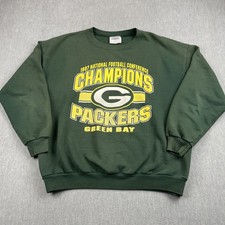 VTG 90s Green Bay Packers Champions Sweatshirt Sz XL Green Distressed Fader USA