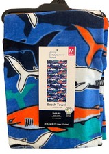 NEW Beach Towel Shark Print Kids Boy Girl Blue Orange Pool 28x60 Soft Quick Dry