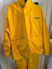West Marine Yellow PVC Rain Suit Jacket Bib Pants Set Size L Commercial Fishing