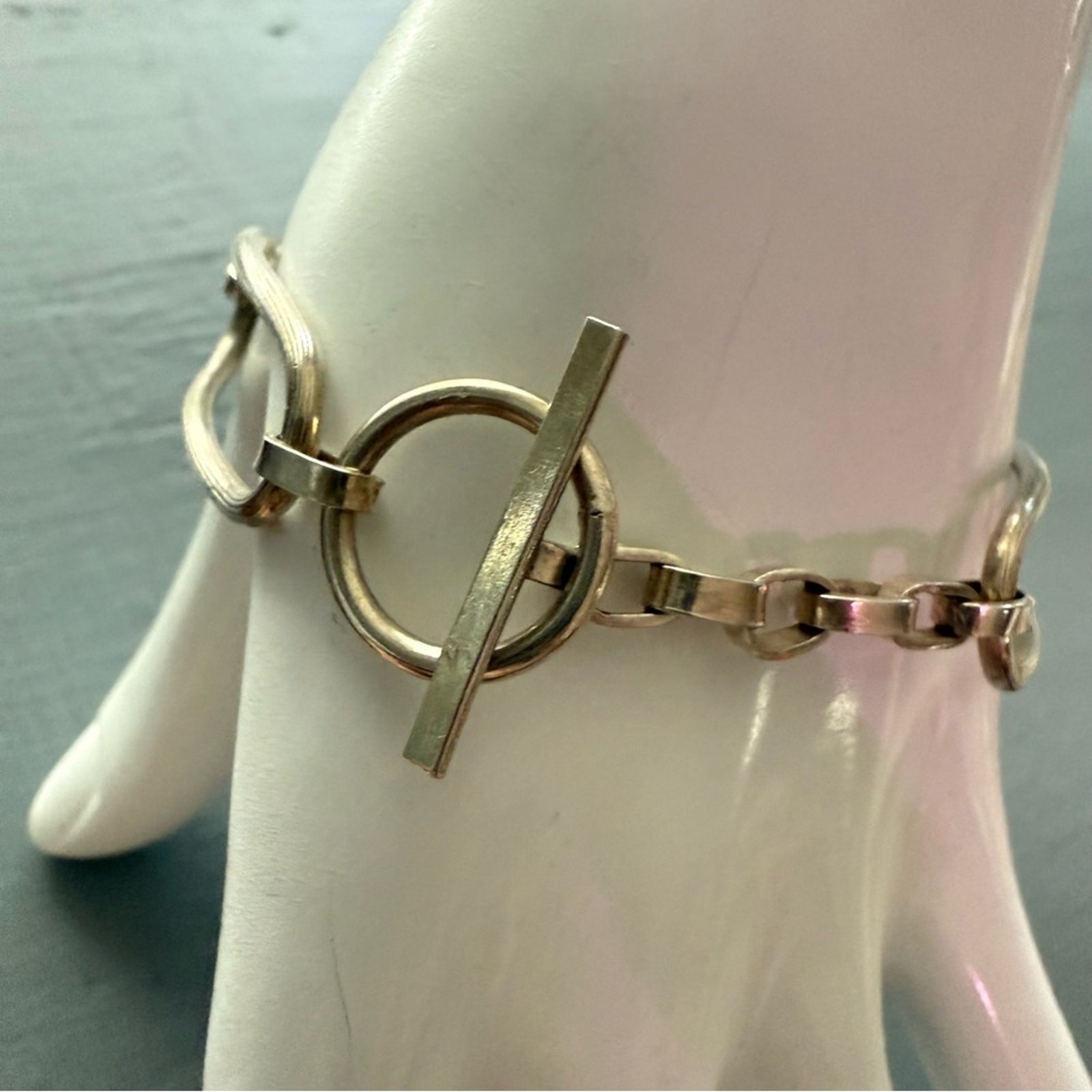 925 Sterling Silver Chainlink Toggle Bracelet - image 4