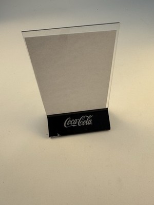 Coca Cola Menu Holder Frame Clear Plastic Black Base  Vintage 6x4''