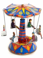Blechspielzeug - Kleines Dachkarussell mit Federwerk, Jahrmarkt, Kirmes Design C