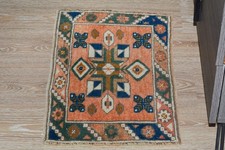Orange Modern Small Rug, 1.4x2.2 ft, Handwoven Wool Rug, Vintage Turkish Rug
