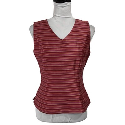 Vintage Striped Silk Top Size 4 Red Tailored Sleeveless Suit Tank Shell Luxury