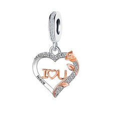 Niece Rose Flower Family I Love You Birthday Heart Love Dangle Charms Compatible
