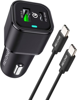 Rexing - 78W Vehicle Quick Charger with 1 USB-C & 1 USB Port Compatible with ...
