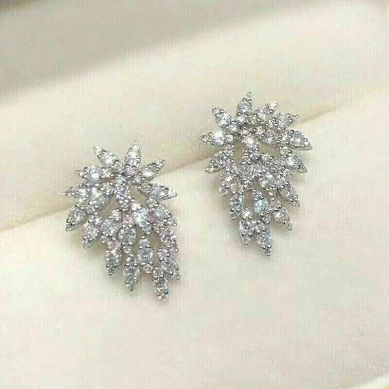 1.60 Ct Round Cut Real Moissanite Cluster Stud Earrings In 14K White Gold Plated