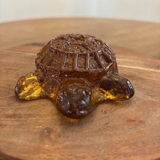 Blenko Vintage Amber  Glass Turtle Paperweight