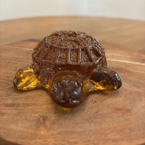 Blenko Vintage Amber  Glass Turtle Paperweight