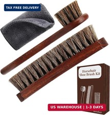 3-Piece 100 Horse Hair Shoe Brush Kit for Leather Care - Professional Dauber Ap