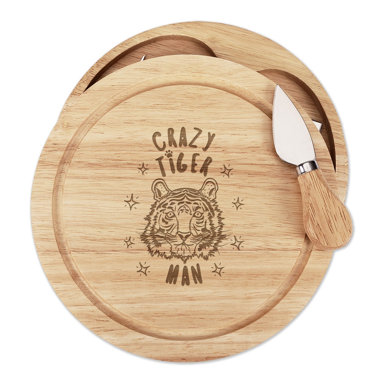 Crazy Tiger Man Stars Cheese Board Knife Set Funny Animal