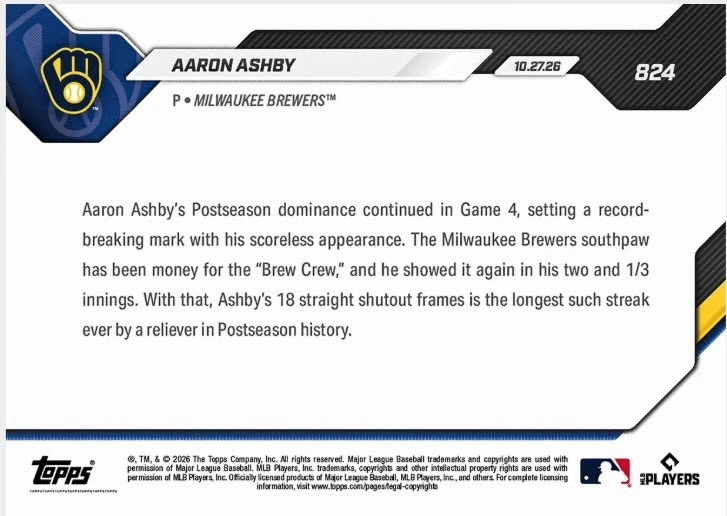 Aaron Ashby 2026 MLB TOPPS AHORA 824 preventa