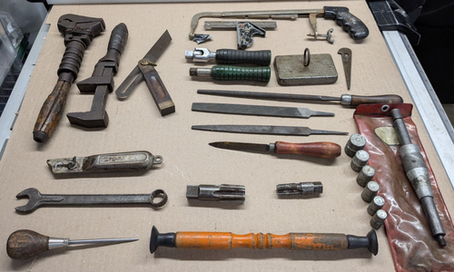 Lot of vintage machine shop tool valve lapping, files, bushing install ...