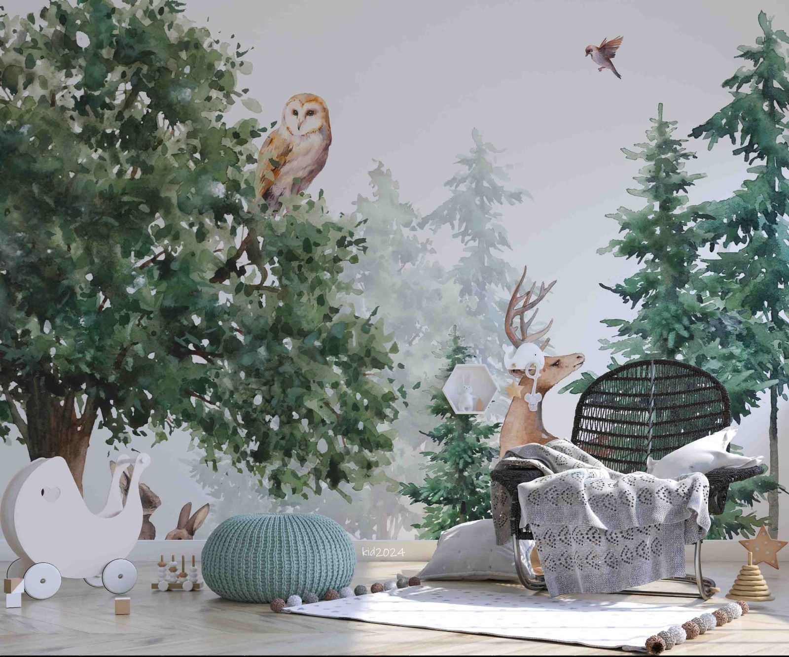 3D Forest Animals Watercolor Wall Murals Wallpaper Murals Wall Sticker