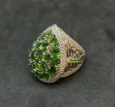 925 Sterling Green Gem Teardrop Openwork Ring 27.8mm Sz 7 - 10.64g