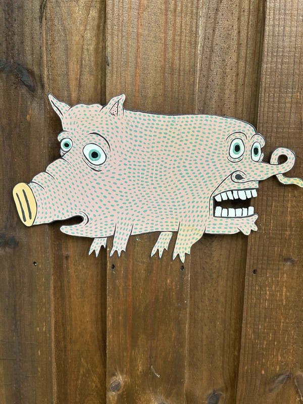 BURNLEY $30824 CUTOUT  RUMPER SLOPPER OUTSIDER ORIGINAL  TIN FOLK   PAINTING