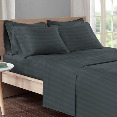 Damask Sheets Full Size, Long Staple Cotton Striped 4 Pc Bedsheets Set Sateen...