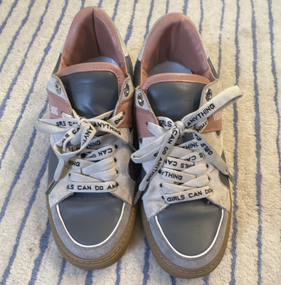 Zadig & Voltaire Low Top Lace-Up Logo Sneakers Gray Beige Pink