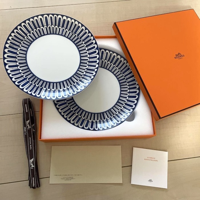 HERMES Bleus d'Ailleurs プレート 2枚セット HERMES Bleus d'Ailleurs Dessert Plate Blue Tableware Dish 2 set