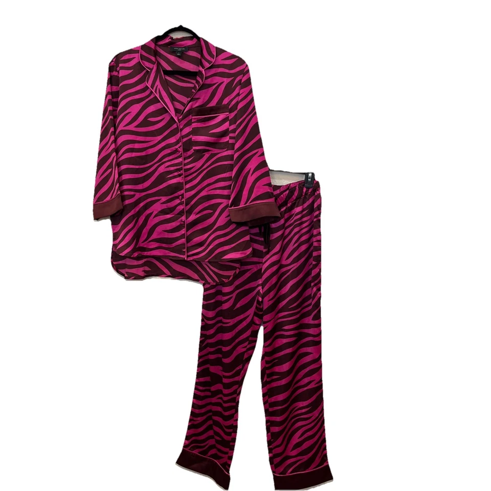 Pijama Estampado Cebra S/M Rosa Caliente/Púrpura Satén Sedoso Ann Taylor Glam Lujo ¡LEER! Foto 2 de 4