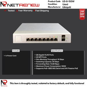 US-8-150W Ubiquiti UniFi Switch 8-Port PoE Gigabit 150W | eBay