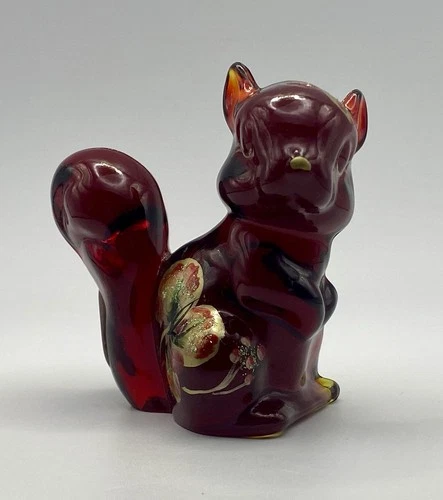 VTG Hand-Painted Rudy Cadmium Fenton Art Glass SQUIRREL Figurine, D. Fredrick.