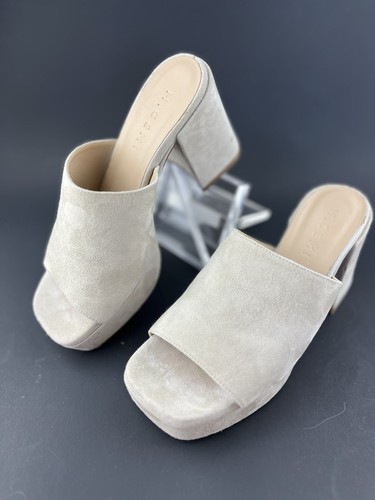 M. Gemi The Noto Chunky Heel Shoes Mules 35.5 / 5.5 Beige Suede Shoes Italy