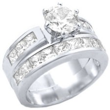 New Rhodium Plated Wedding Ring CZ Set