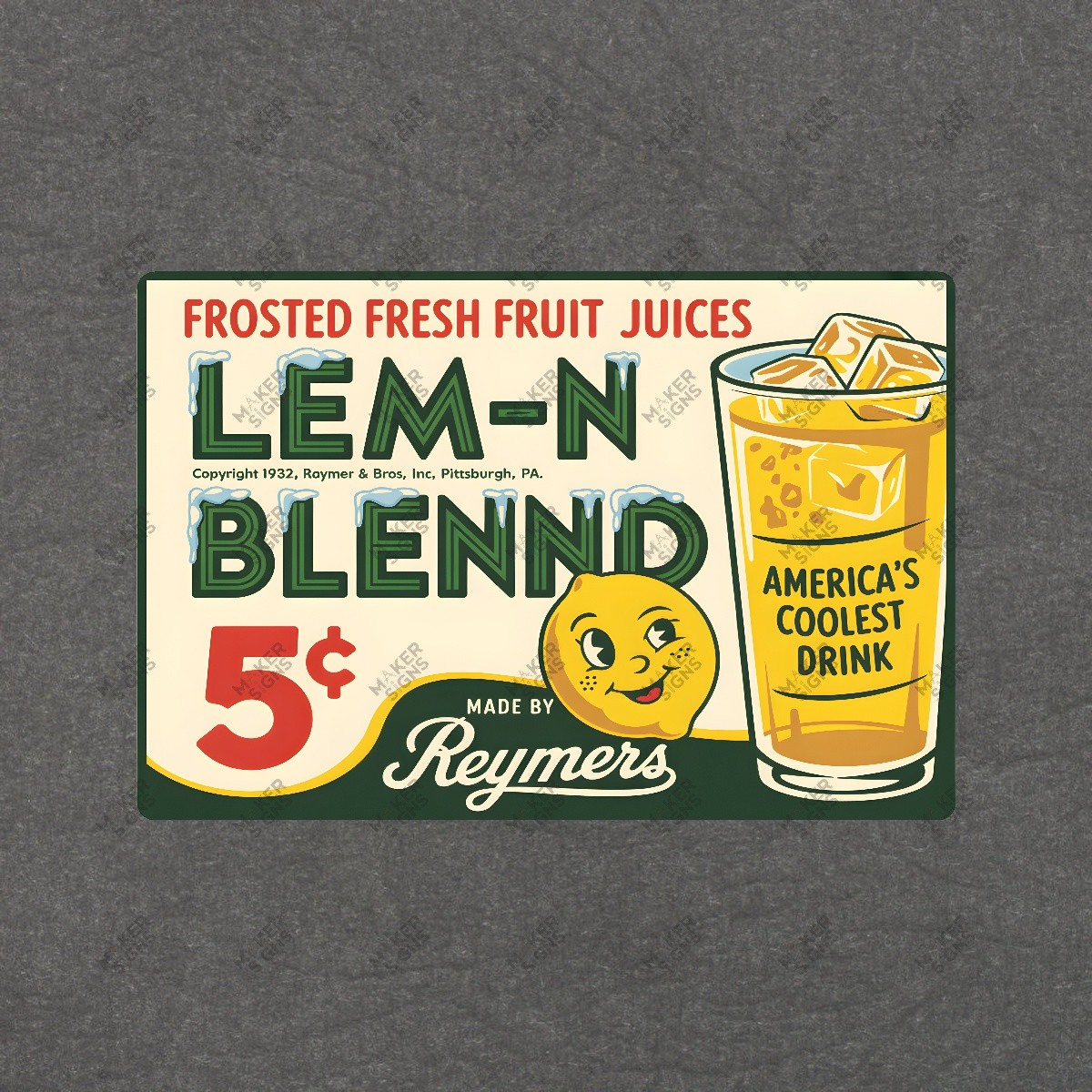 Vintage Reymers Lem N Blend Fruit Juice Metal Sign 1932 Adve