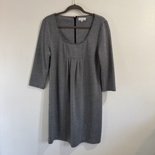 Calvin Klein Shirt Dress 12 Chevron Stripe Gray Pleated Sheath Knit 3/4 Sleeves
