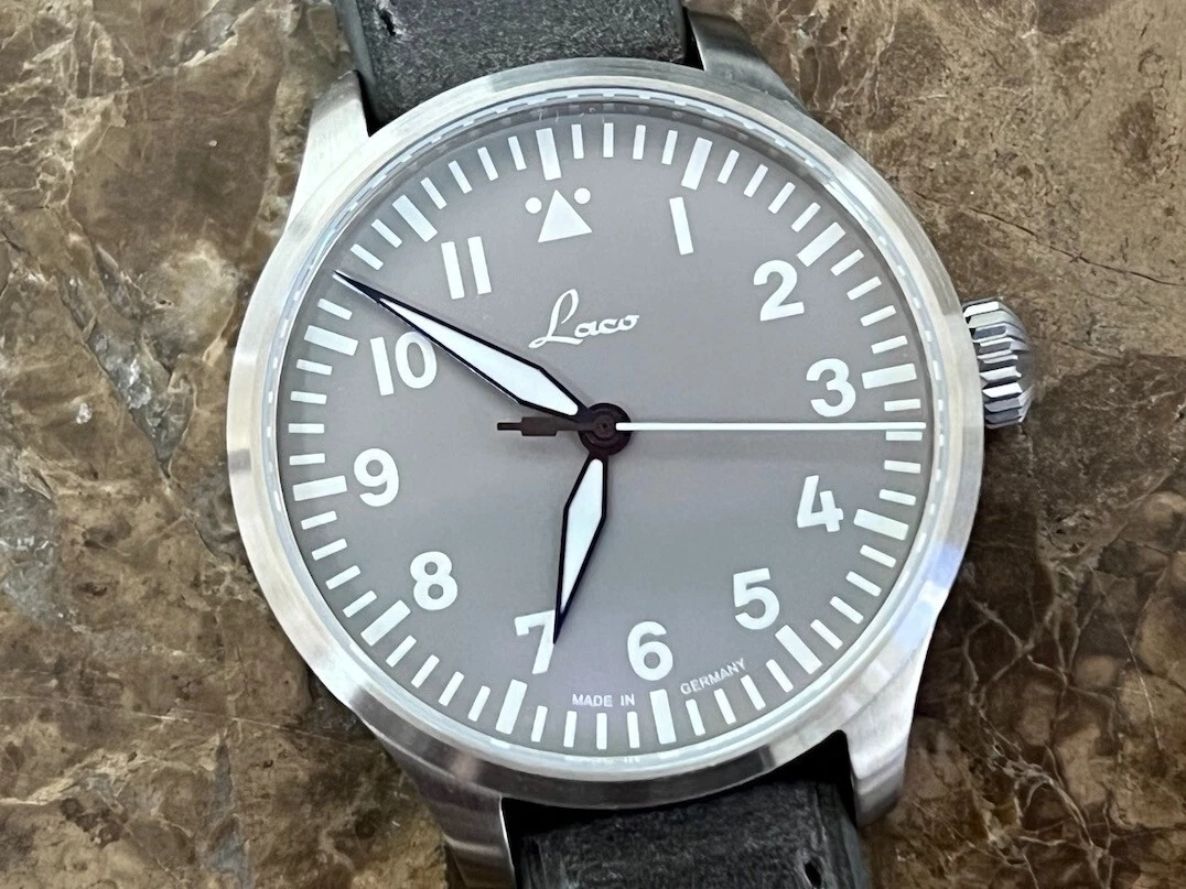 Laco Augsburg 39mm Pilot Watch Automatic Ghost Grey Dial Box