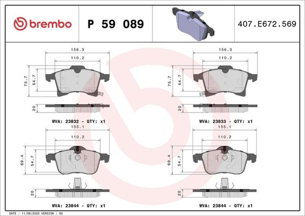 Brembo P 59 089 Bremsbelagsatz, Scheibenbremse-image