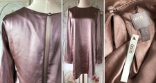 BNWT NEW ASOS LUSTROUS SATIN DRESS MINI SHIFT MAUVE DUSKY PINK L/S UK 10 US 6