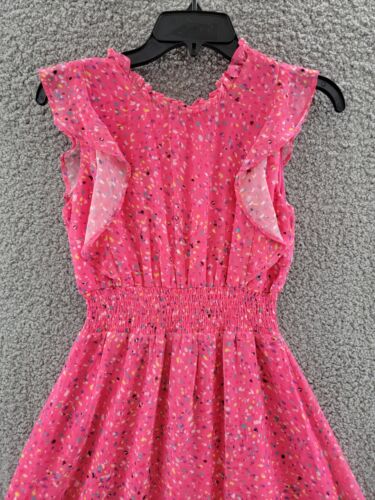 Aqua Flutter Speckle Print MIDI Dress Girls' L (10/12) Pink Button Back Closure - Picture 2 of 15