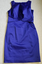 Womens Dress-TALBOTS-royal blue satin sheath layered bodice slvlss Old Money-8P