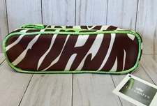 Brown White Zebra Cosmetic Travel Makeup Pencil Case Bag Zips Animal Print NEW