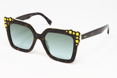 Fendi Sunglasses Women's Square Plastic Havana White 52mm Green Lens FF0260S-C9K