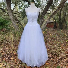 VTG Jessica McClintock Gunne Sax White Strapless Tulle Princess Bridal Dress 3