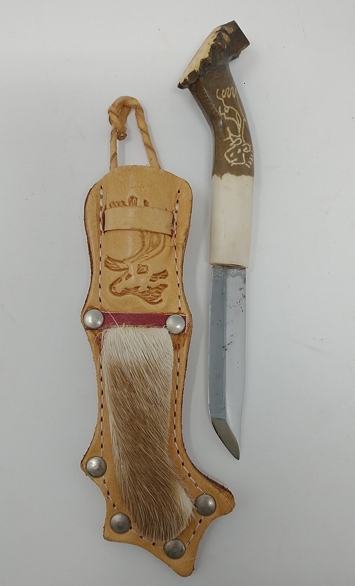 Vintage Finnish Puukko Nordic Reindeer Antler Handle Sami Knife