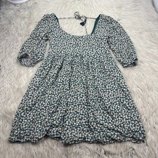 American Eagle Women's XXS Green Floral Smocked Mini Dress Boho Cottagecore