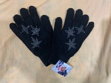 Women Winter Gloves - Black Knitted Rhinstone- Cotton Stretch- One Size Fits All