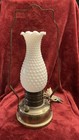 Pr. Vtg Hobnail Milk Glass Hurricane Lamps — photo 3