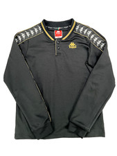 Kappa Men  s Long Sleeve Henley Crewneck Pullover Sweatshirt Black Gold Size S