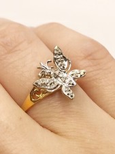 10K Two Tone  Diamond Butterfly Ring Size 6.5